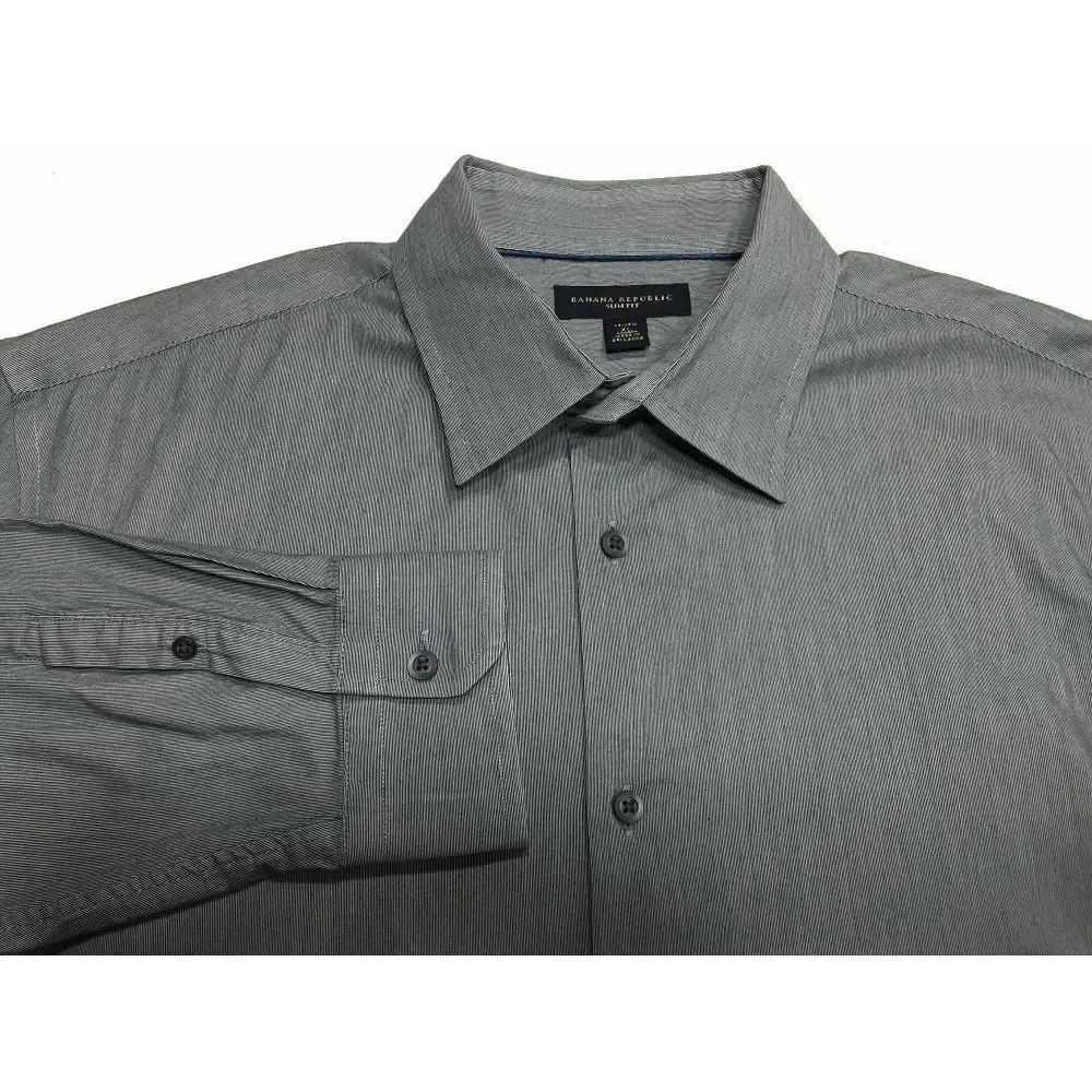 Banana Republic Slim‎ Fit Button Shirt 17 17.5 XL Gray White Stripe Mens